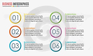 Menu template with circular diagram set or pie chart. 6 steps, options, stages or levels. Layout workflow.