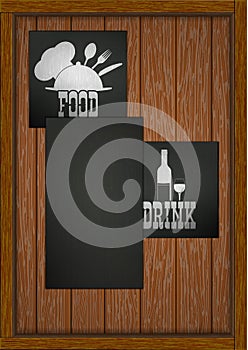 Menu with wooden boards, black sheets A4