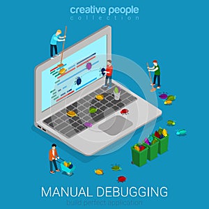 Menual debugging engineer debug computer flat isometric vector