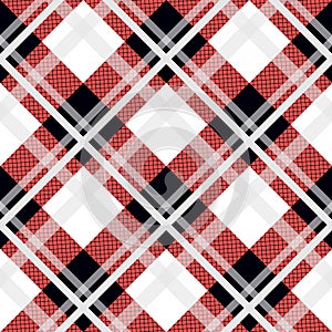 Menzies tartan black red kilt diagonal fabric texture background seamless pattern.Vector illustration. EPS 10. No transparency. No