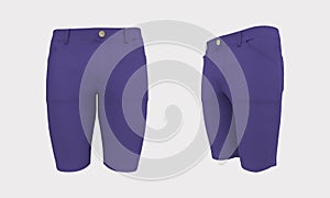 Menâ€™s short jeans in front, side and back views. 3d rendering, 3d illustration