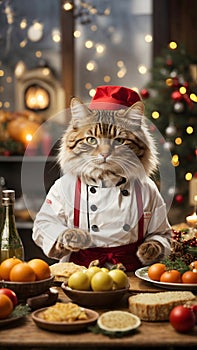 Meow-licious Holiday Feast: Cat Chef Crafts a Memorable Christmas Dinner Delight