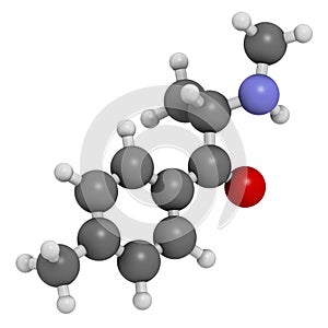 Mephedrone 4-MMC, 4-methylmethcathinone, 4-methylephedrone stimulant drug molecule designer drug. Atoms are represented as.