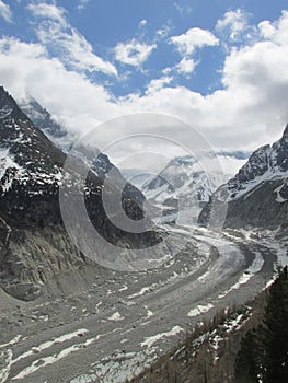 Mer de Glace with glacier at foreground French Alps, France