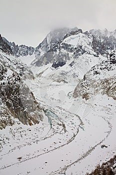 Mer de Glace valley under Mont Blanc massif in French Alsp