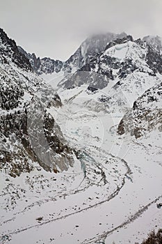 Mer de Glace valley under Mont Blanc massif in French Alsp