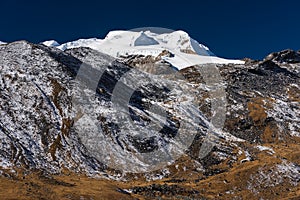 Mera peak mountain view from Kongma Dingma campsite in Himalaya mountains range, Nepal