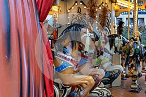 Meran, Suedtirol, Italien 28 November 2022 Childrens carousel at traditional famous christmas market