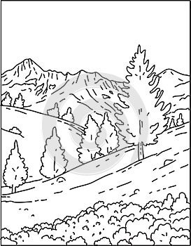 Mercantour National Park in France Mono Line Art