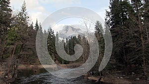 Merced River And Halfdome With Clouds Yosemite California