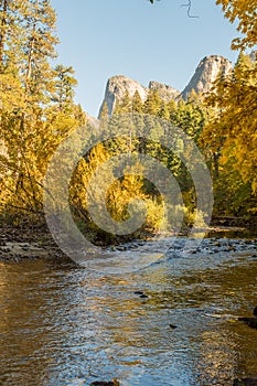 Merced River seen from Valley View Point in Yosemite National Park, California, USA