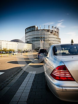 Mercedes-Benz luxury limousine rear stop light European Parliament