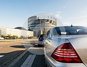 Mercedes-Benz luxury limousine rear stop light European Parliament