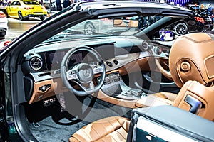 Mercedes E220d cabriolet at Brussels Motor Show, Fifth generation, A238, E-Class cabrio car produced by Mercedes-Benz