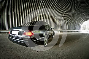 Mercedes goes on light in a tunnel