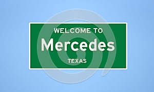 Mercedes, Texas city limit sign. Town sign from the USA.