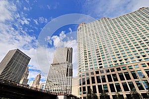 Merchandise Mart and other buildings by Chicago river