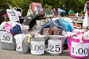 Merchandise With Prices At Garage Sale