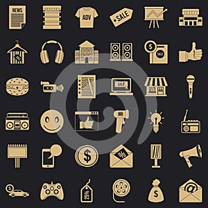 Merchandising icons set, simple style