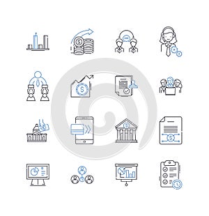 Merchant bank line icons collection. Finance, Investment, Advisory, Capital, Wealth, Management, Business vector and