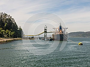 Merchant ship chipped your deposit. Forest industry, in the town of Corral, Valdivia River photo