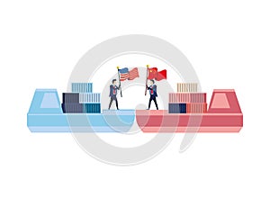 Merchant ships with business people and usa and china flags