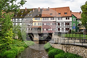 Merchants Bridge, Kraemerbruecke in Erfurt, Germany. It is built over entirely with houses