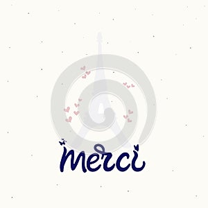 Merci card. Thank you lettering in french