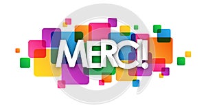 MERCI! French language banner on overlapping colorful squares