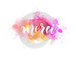 Merci lettering on watercolor paint splash