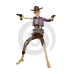 A Merciless Skull Cowboy Cartoon Picture having two guns photo