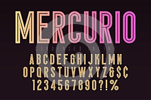 Mercurio inline font, typeface, alphabet. Condensed original typeset