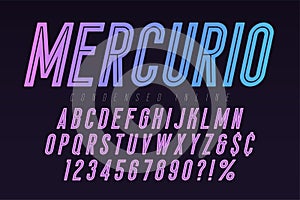 Mercurio inline font, typeface, alphabet. Condensed original typeset photo