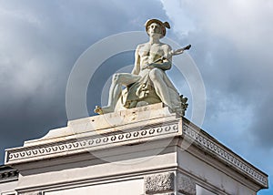 Mercurius statue closeup at Churchill Parken, Copenhagen, Denmark