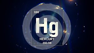 Mercury as Element 80 of the Periodic Table 3D illustration on blue background