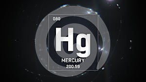 Mercury as Element 80 of the Periodic Table 3D illustration on silver background
