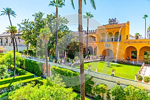 Mercury fountain at the real alcazar de Sevilla in Spain photo