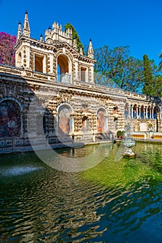 Mercury fountain at the real alcazar de Sevilla in Spain photo