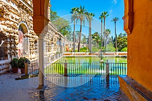 Mercury fountain at the real alcazar de Sevilla in Spain photo