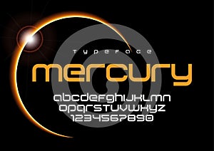 Mercury futuristic minimalist font design, alphabet, typeface, l