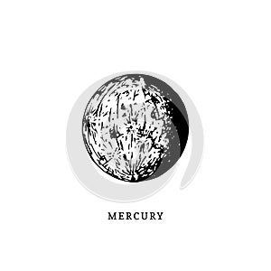 Mercury planet image on white background. Hand drawn vector illustration