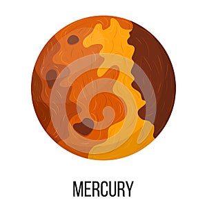 Mercury planet isolated on white background. Planet of solar system. Cartoon style vector illustration for any design