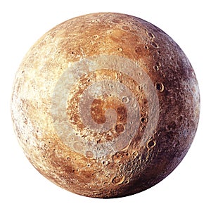 Mercury Planet with Rocky Surface and Craters Detailed View of Mercury on Transparent Background