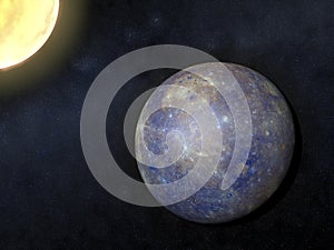 Mercury planet, space and sun