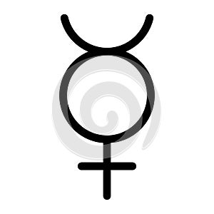 Mercury planet symbol. Vector sign. Astrological calendar. Zodiacal black and white horoscope. Outline illustration. Jyotisha. photo