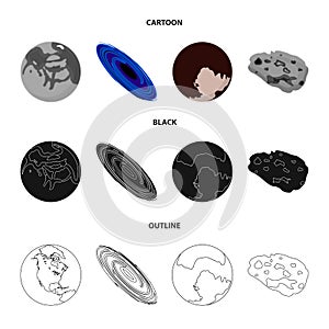 Mercury, Pluto of the Planet of the Solar System. A black hole and a meteorite. Planets set collection icons in cartoon