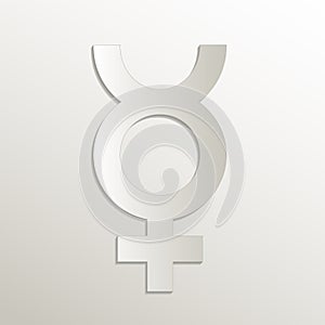 Mercury symbol, planets symbols icon, card paper 3D natural