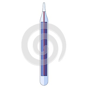 mercury thermometer, body temperature check in a flat style isolated on a white background