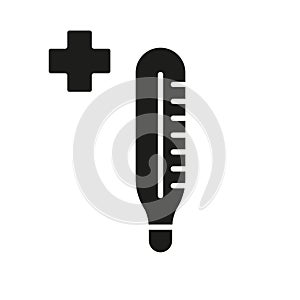 Mercury Thermometer Silhouette Icon. Medical Tool for Temperature Measurement Glyph Pictogram. Medicals Diagnosis photo