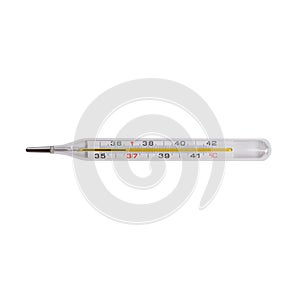 mercury thermometer with temperature 36.6 degrees centigrade isolated